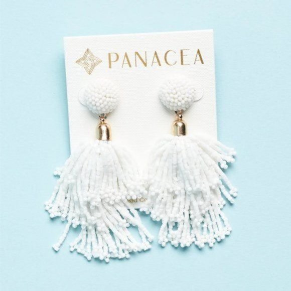 Panacea White Beaded Tassel Earrings